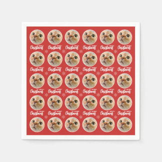 Red Merry Christmas One Circle Photo Napkins