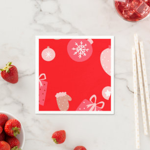 Red Merry Christmas Ornaments Snowflakes Gloves Napkins