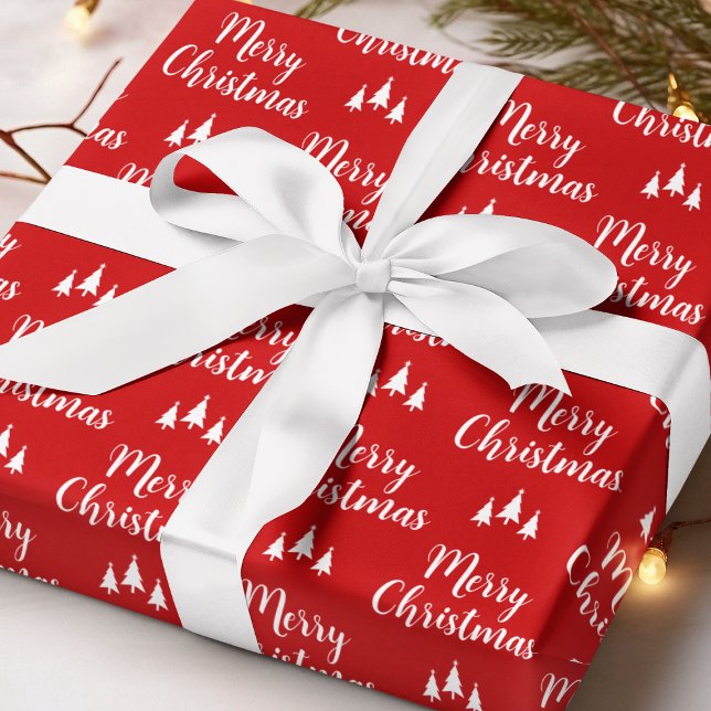 Red Merry Christmas Pattern Wrapping Paper (Modern Red Tree Small Pattern Merry Christmas Wrapping Paper
)