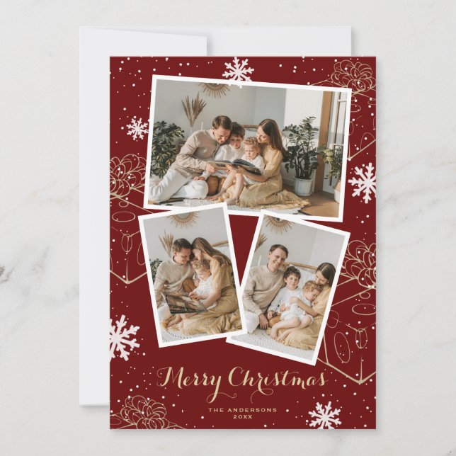 Red Merry Christmas Photo Collage Holiday Card (Front)