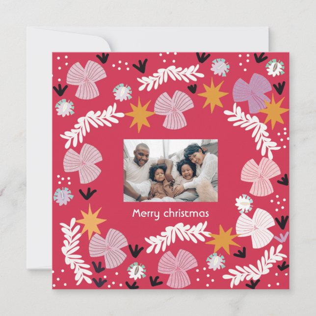 red merry christmas photo collage personalized  invitation (Front)