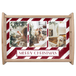 Red Merry Christmas Photo Collage Serving Tray
