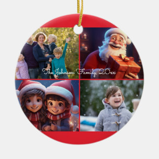 Red Merry Christmas Photo Family Ceramic Ornament