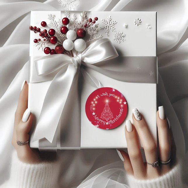 Red Merry christmas pine tree Round Sticker (Creator Uploaded)