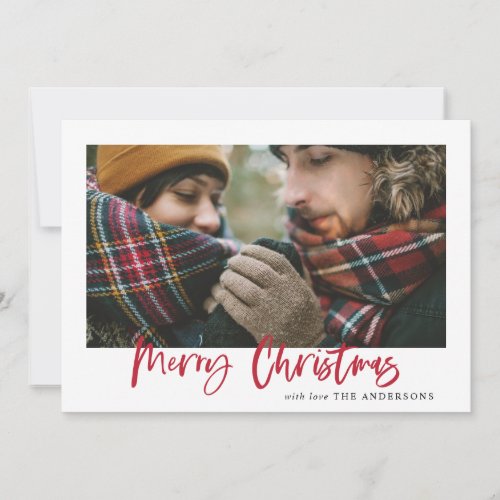 Red merry christmas plaid photo card