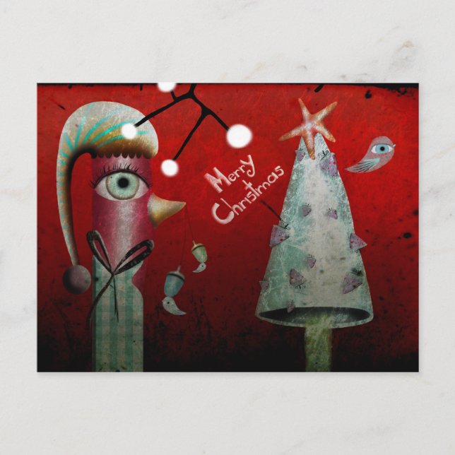 Red Merry Christmas Postcard (Front)