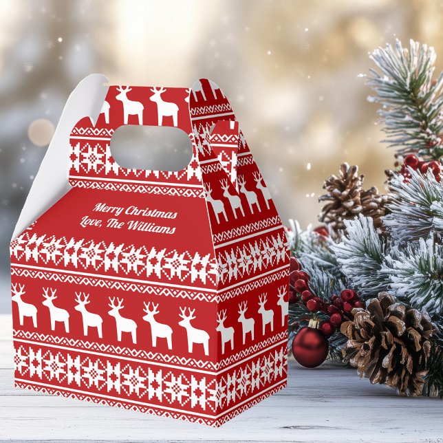 Red Merry Christmas Reindeer Snowflake Party Favor Boxes (Creator Uploaded)