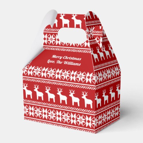 Red Merry Christmas Reindeer Snowflake Party Favor Boxes