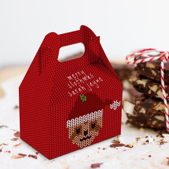Red Merry Christmas Santa Sloth Favor Boxes (We wish you a Merry Slothmas with a happy new favor box! Just add your greeting)