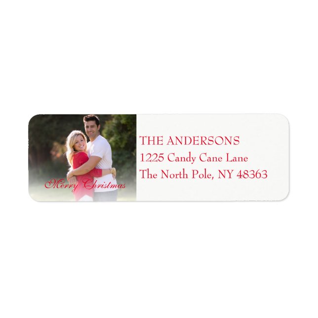 Red Merry Christmas Script | Holiday Photo Label (Front)