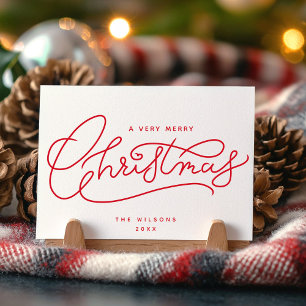 Red Merry Christmas Script Minimalist Holiday Card