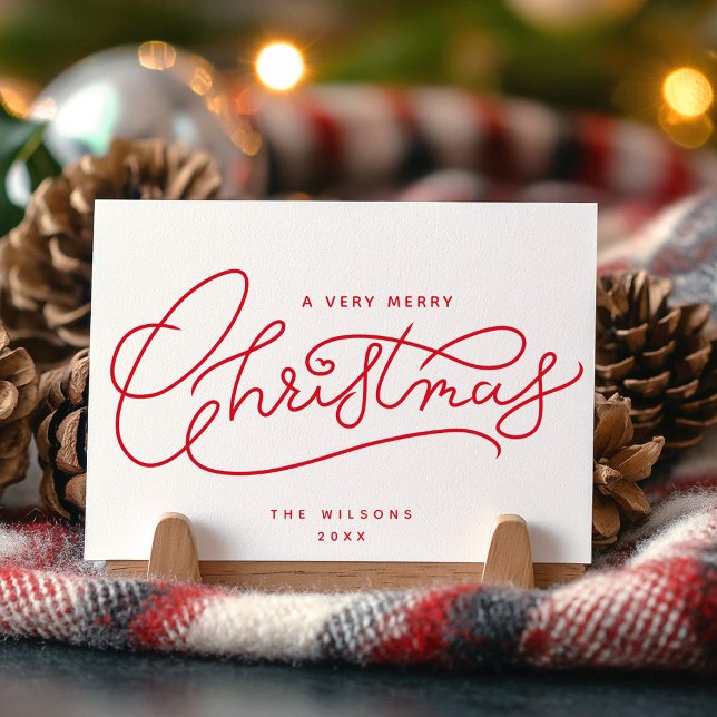 Red Merry Christmas Script Minimalist  Holiday Card (Creator Uploaded)