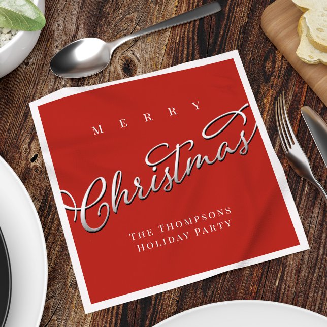 Red Merry Christmas Script Personalized Napkins (Merry Christmas simple red calligraphy script napkin. )