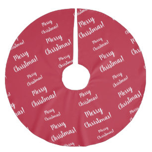 Red Merry Christmas Script Typography Festive Brushed Polyester Tree Skirt