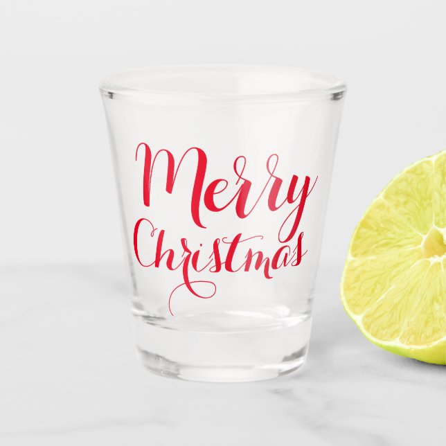 Red Merry Christmas Shot Gift Script Calligraphy Shot Glass (Front)
