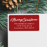 Red Merry Christmas simple script return address Label<br><div class="desc">This Christmas card return address label features a casual script "Merry Christmas" and custom text in white on a festive dark red background. This simple holiday return address design coordinates with the Lea Delaveris Design Merry and Wonderful holiday collection and matches a variety of Christmas cards. Find more colors and...</div>
