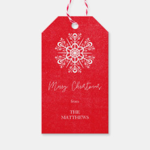Red Merry Christmas Snowflake Modern Name Gift Tags