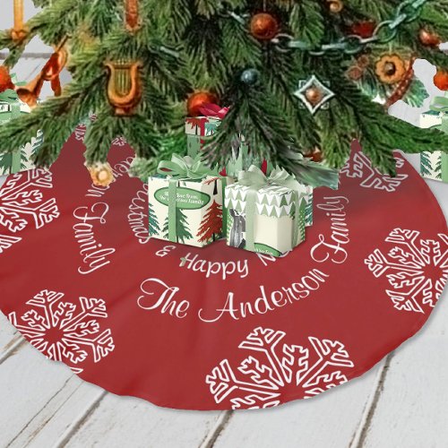 Red Merry Christmas Snowflake Personalized Brushed Polyester Tree Skirt