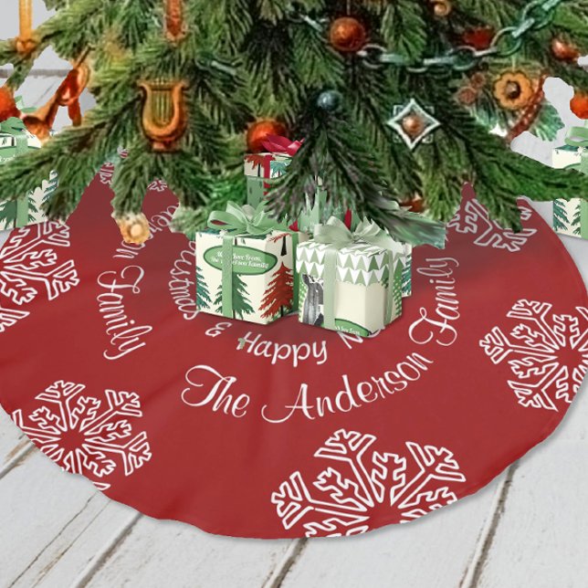 Red Merry Christmas Snowflake Personalized Brushed Polyester Tree Skirt (Creator Uploaded)
