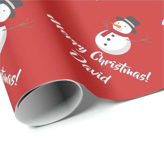 Red Merry Christmas Snowman wrapping paper (Roll Corner)