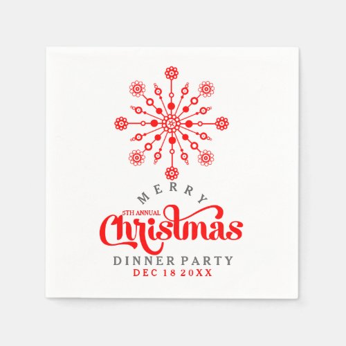 Red Merry Christmas Text  Snowflake Illustration Paper Napkins