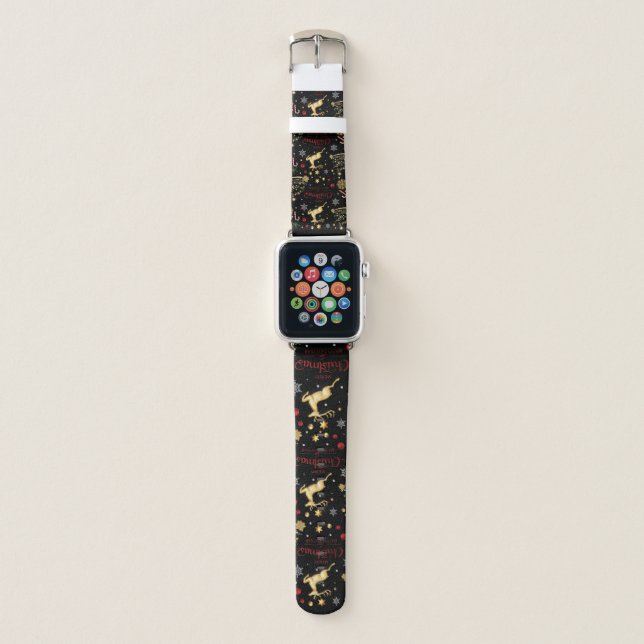 Red Merry Christmas Tree Apple Watch Band (Front)