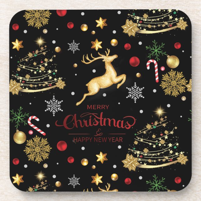 Red Merry Christmas Tree coaster (Front)