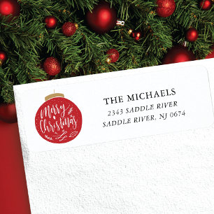 Red Merry Christmas Tree Ornament Label