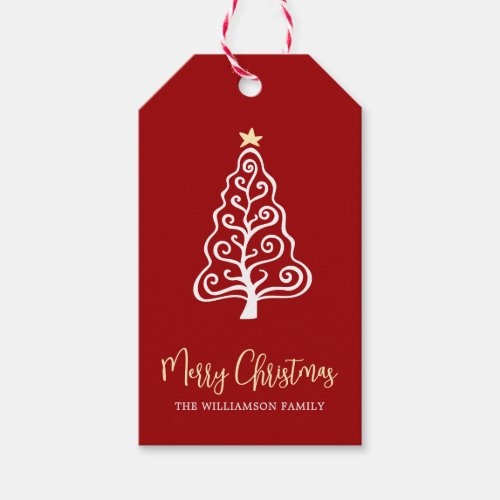 Red Merry Christmas Tree Script Name Fun Whimsical Gift Tags