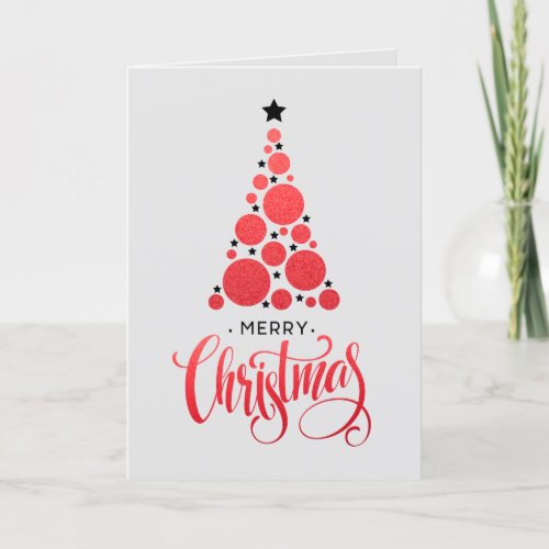 Red Merry Christmas Tree Stars Holiday Card