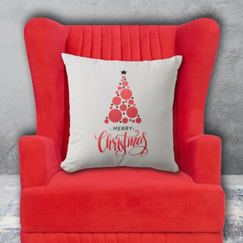 Red Merry Christmas Tree Stars Holiday Throw Pillow