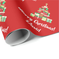Red Merry Christmas Tree wrapping paper