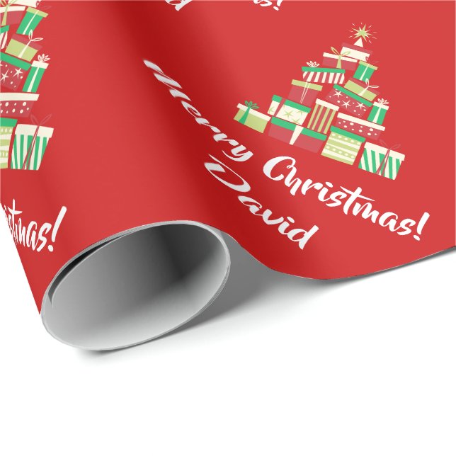 Red Merry Christmas Tree wrapping paper (Roll Corner)