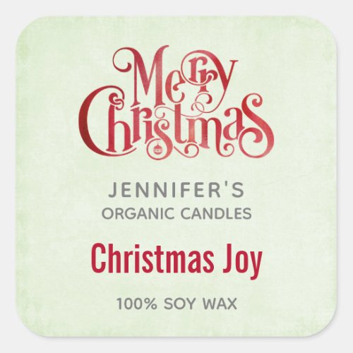 Red Merry Christmas Typography Candle Business Square Sticker