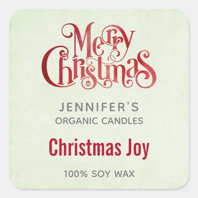 Red Merry Christmas Typography Candle Business Square Sticker (Front)