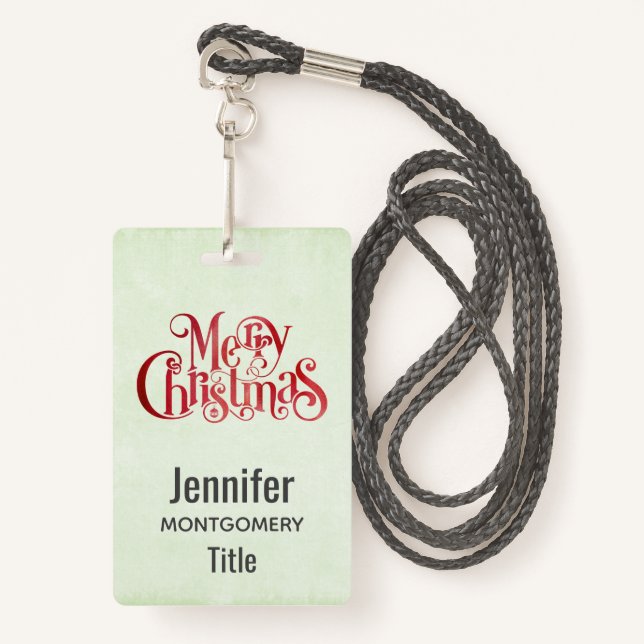 Red Merry Christmas Typography Festive Font Badge (Front with Lanyard)