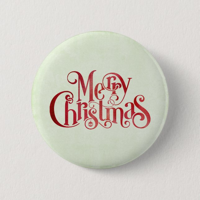 Red Merry Christmas Typography Festive Font Button (Front)