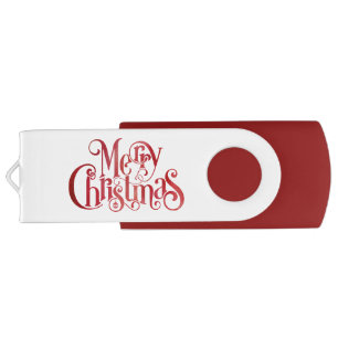 Red Merry Christmas Typography Festive Font Flash Drive
