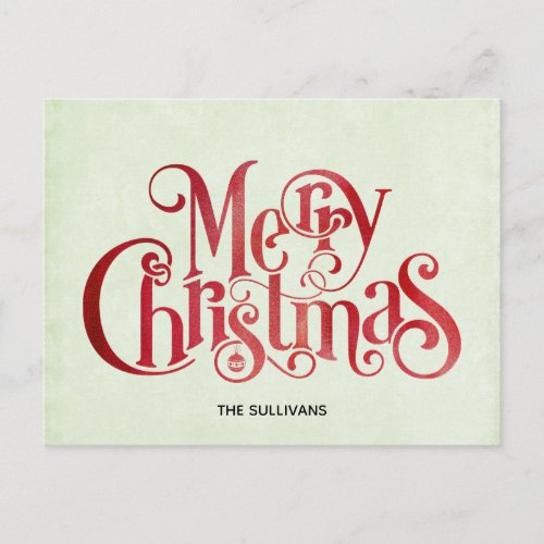 Red Merry Christmas Typography Festive Font Holiday Postcard