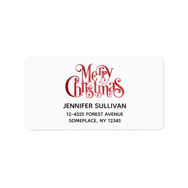 Red Merry Christmas Typography Festive Font Label (Front)