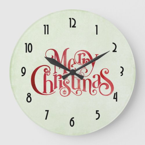 Red Merry Christmas Typography Festive Font Large Clock