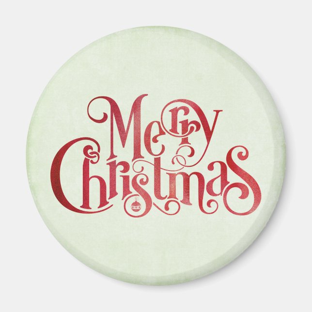 Red Merry Christmas Typography Festive Font Magnet (Front)