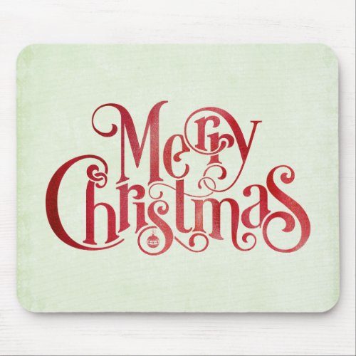 Red Merry Christmas Typography Festive Font Mouse Pad