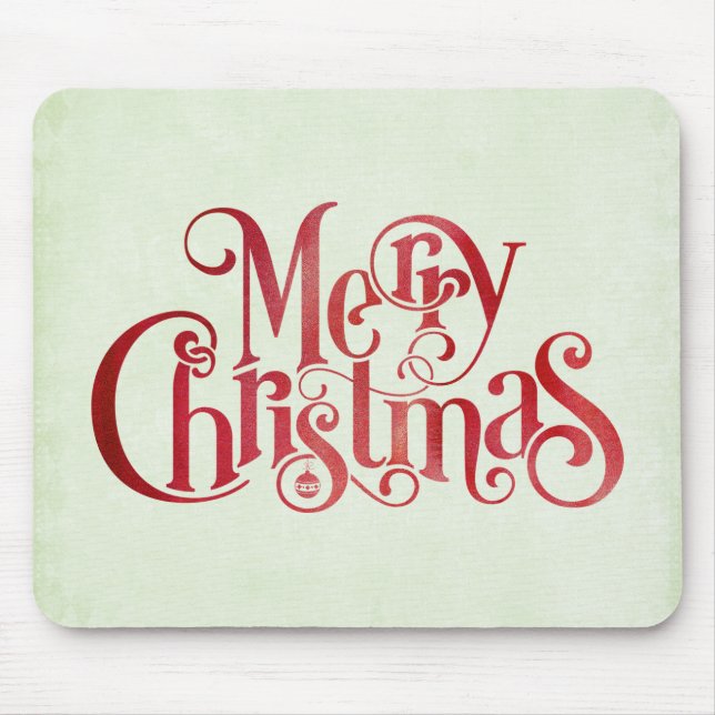 Red Merry Christmas Typography Festive Font Mouse Pad (Front)