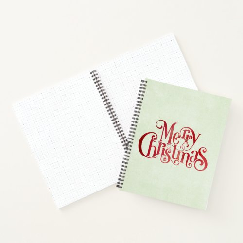 Red Merry Christmas Typography Festive Font Notebook