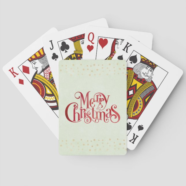Red Merry Christmas Typography Festive Font Poker Cards (Back)