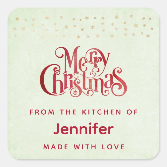 Red Merry Christmas Typography Festive Font Square Sticker (Front)