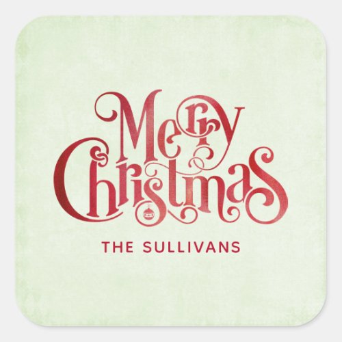 Red Merry Christmas Typography Festive Font Square Sticker