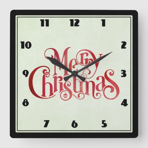 Red Merry Christmas Typography Festive Font Square Wall Clock