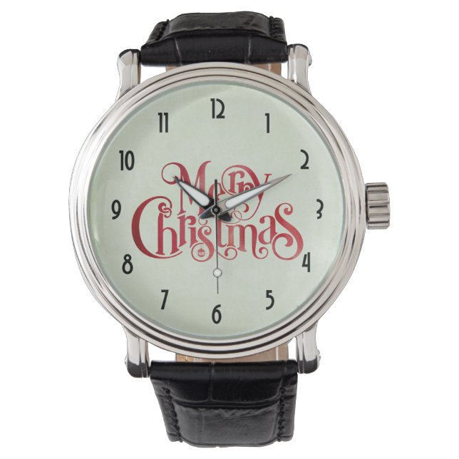Red Merry Christmas Typography Festive Font Watch (Front)